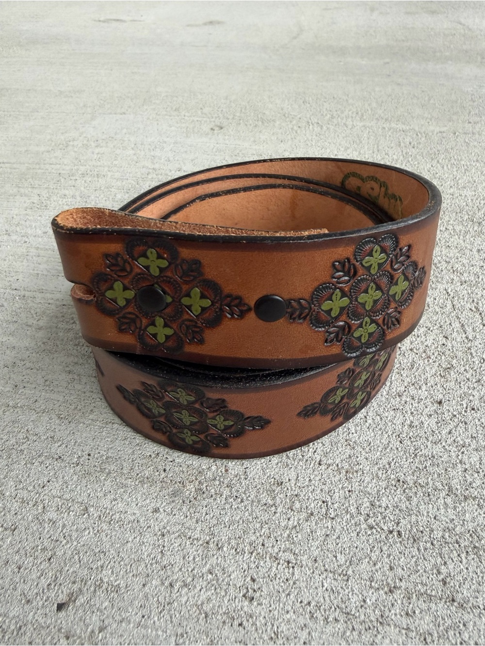 Vintage Shu Shu Belt Brown Tooled Leather Belt Strap Floral Western Boho Size M